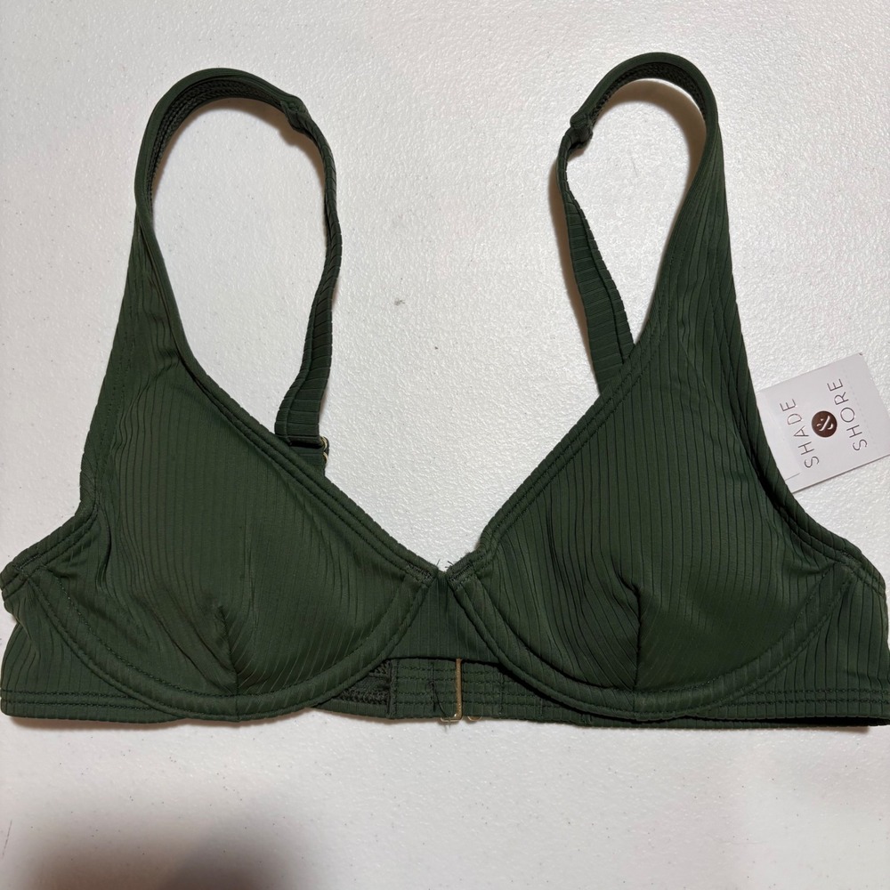 Shade & Shore Women Olive Green Ribbed Underwire Bikini Top Removable Pads NWT